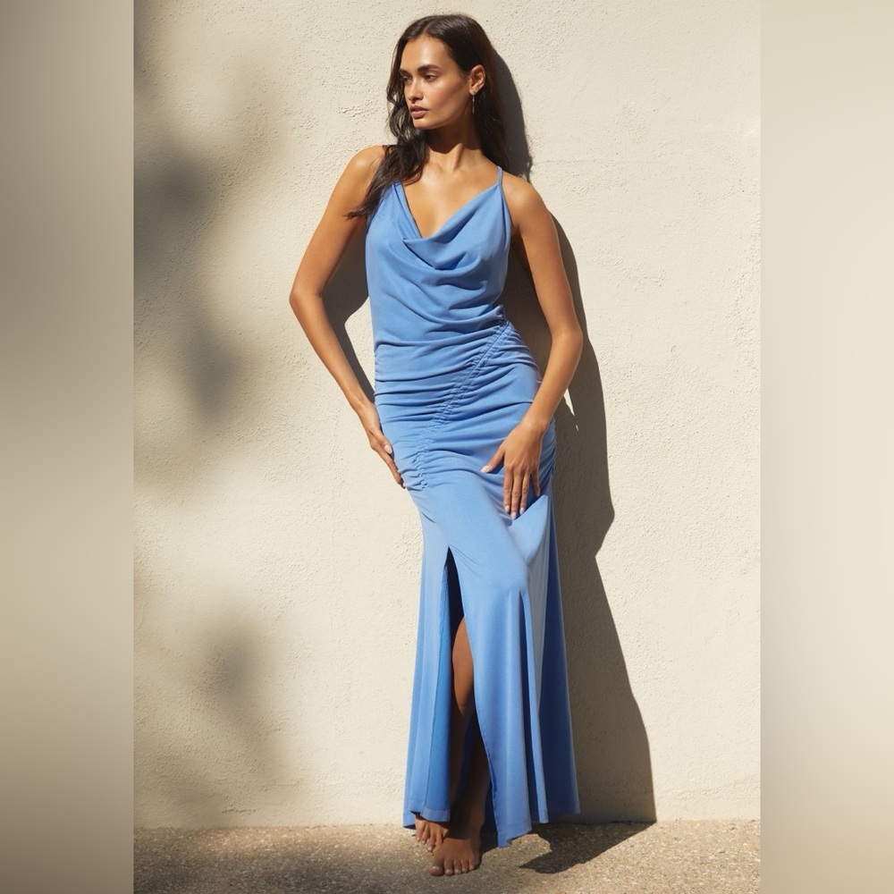 NWT - By Anthropologie Cowl-Neck Ruched Tie-Back Maxi Dress